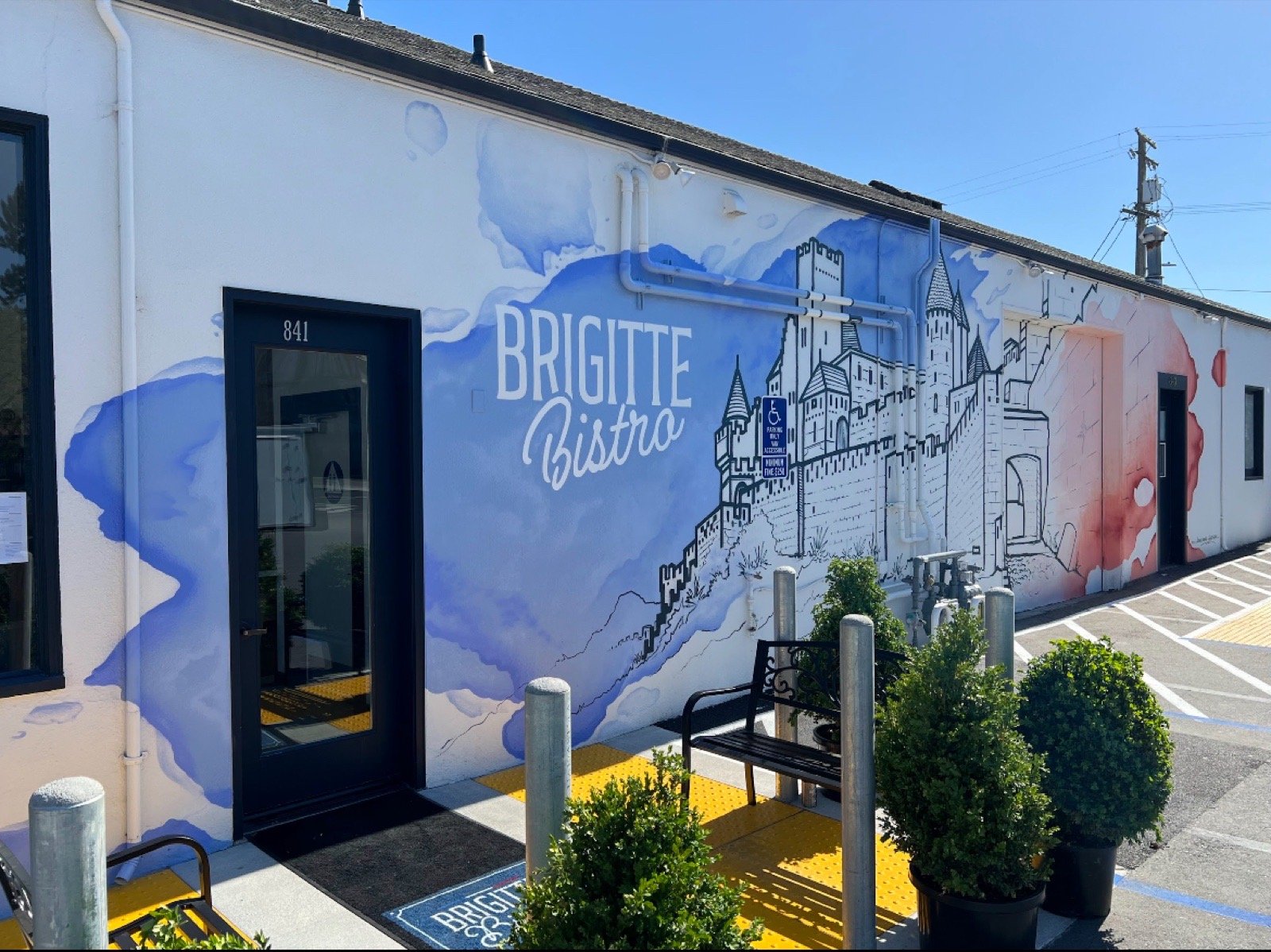 The finished mural next to the Brigitte Bistro entrance